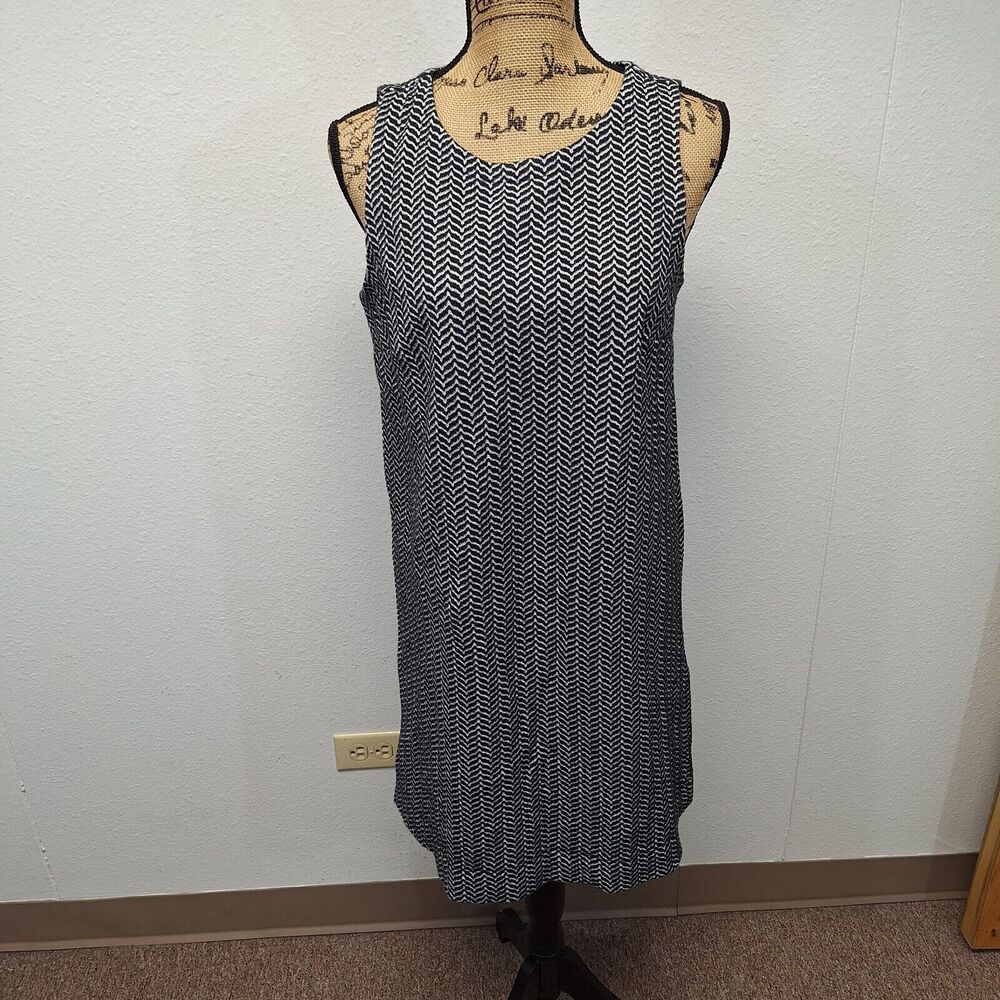 Anna Taylor Loft Sleeveless Crew Neck Midi Dress Black White Women's Size M